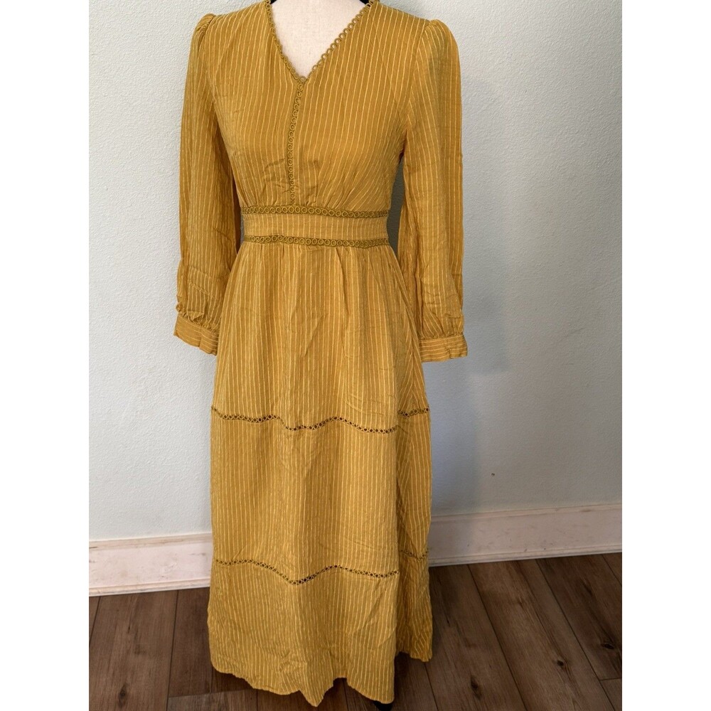Women’s Size M 6 Golden Mustard Yellow Full Length Dress bohemian-style